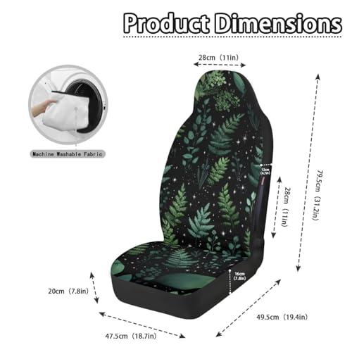 Cottagecore Fern Print Car Seat Cover Waterproof Car Seat Covers Front Seats Only, Universal Fit for Car SUV Trucks, Airbag Compatible, Green Plant Car Accessories for Women Men