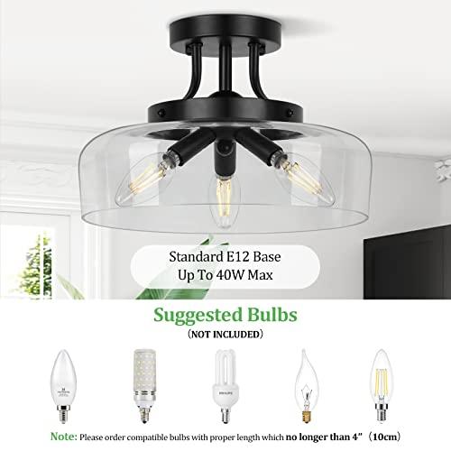 Modern Industrial Semi Flush Mount Ceiling Light with Clear Glass Shade