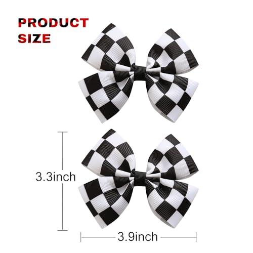 JiaDuo 4PC Racing Black and White Checkered Flag Hair Bow Clips for Girls