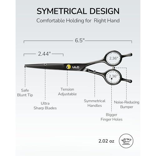 Hair Cutting Scissors, ULG Professional Hair Scissors 6.5” Right-Hand Razor Edge Barber Shears Salon Hair Cutting Shears Made of Japanese Stainless Steel, Hand Sharpened Black