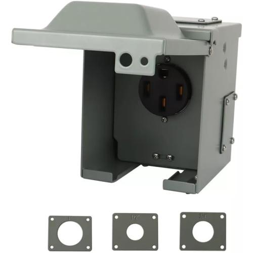 [Cars Parts] Enclosed Lockable Weatherproof Outdoor 50A 125/250 Volt RV/EV Power Outlet Box [Easy to Replace]