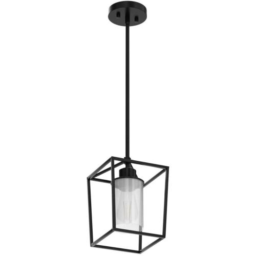 Pendant Light Fixture,Adjustable Black Iron Cage Farmhouse Metal Kitchen Island Hanging Light with Clear Glass Shade, Suitable for Kitchen Island, Entrance, Dining Room, Hallway(1 Light)…