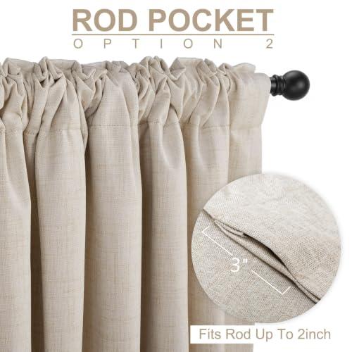 Linen Total Blackout Curtains for Bedroom Living Room 90 Inch, Cream