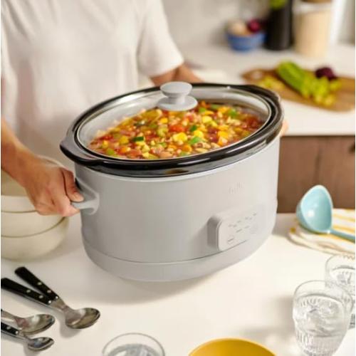 The-Bella 6-Quart Programmable Slow Cooker with Additional 2-Quart Slow Cooker, User-Friendly Design, High and Low Settings, Durable Steel Housing, Dishwasher Safe, Perfect for Main Dishes and Sides