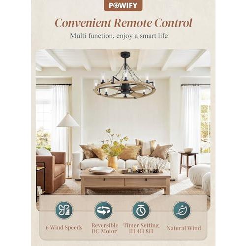 36 Inch Farmhouse Ceiling Fans with Lights Vintage Rustic Chandelier Ceiling Fan with Remote Double-Sided Modern Farmhouse Chandelier for Kitchen Dining Room Living Room Bedroom Indoor