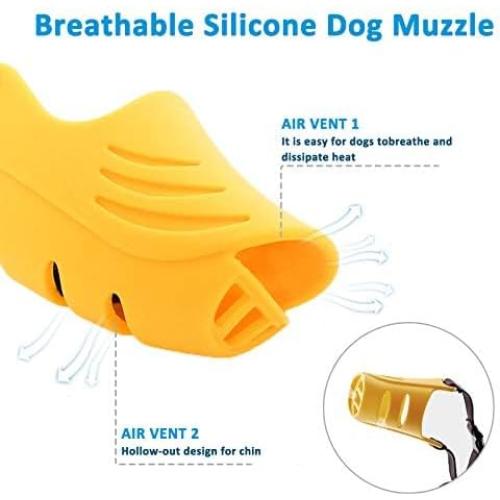 LUCKYPAW Dog Muzzle, Soft Duck Silicone Mouth Cover with Adjustable Strap for Small Medium Dogs, Best to Prevent Barking, Biting, and Chewing (L, Yellow)