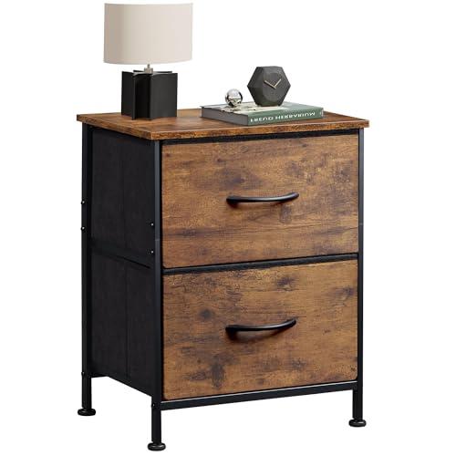 WLIVE Night Stand, Small 2 Drawer Dresser, Nightstand with Fabric Bins for Bedroom, Closet, Dorm, Rustic Brown Wood Grain Print, 11.8 D x 15.7 W x 20.9 H