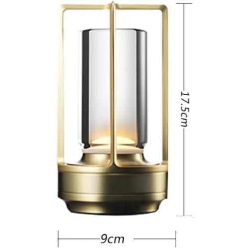Portable Metal Table Lamp for Indoor/Outdoor ,Rechargeable Cordless LED Lamp, 3-Colour Infinitely Dimming Battery Powered Small Desk Lamp, Restaurant/Bedroom/Bar/Coffee Shop/Camping Light (Gold)