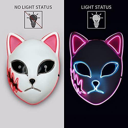 Halloween Demon Killer Mask, LED Cosplay Mask Japanese Anime with 3 Light Modes for Halloween Costume Masquerade Carnival