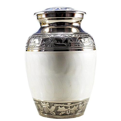 eSplanade Cremation Urn Memorial Container Jar Pot | Metal Burial Urns | Keepsake for Ashes | Brass - White - 6 Inches (Medium)