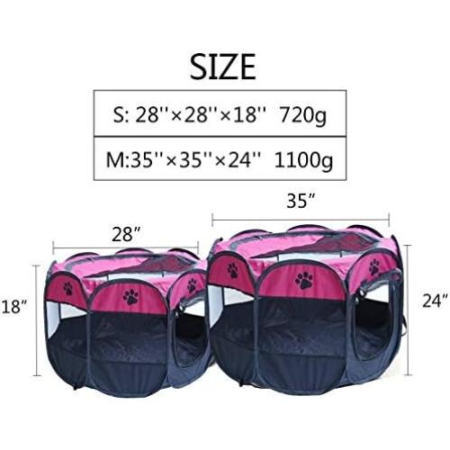 Portable Pet Playpen, Foldable Dog Playpens, Indoor/Outdoor Pet Exercise Kennel Tent Mesh Shade Cover Travel Dog Play Tent for Puppies/Dogs/Cats/Rabbits (M:35*35*24, Rose)