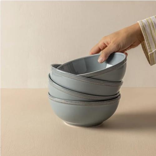 Over&back Lake Como 16 Piece Dinnerware Set Blue – Premium Stoneware Dishes – Service for 4 – Includes Dinner Plates, Salad Plates, Bowls – Reactive Glaze Finish – Microwave & Dishwasher Safe