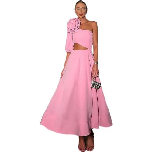 RanRui Women's 3D Flower Cut Out one Shoulder Elegant Wedding Guest Dresses Formal Dresses Size small