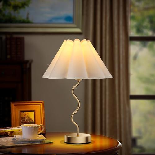 Small Table Lamp Pleated Table Lamp 3 Way Dimmable Touch Lamps for Night Stands with USB C A Ports Bedside Nightstand Lamp Morden Desk Lamp for Bedroom Home Kitchen Living Room Kids Room Nursery