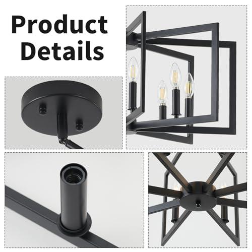Black Chandelier for Dining Room, 8-Light Kitchen Chandelier Light Fixture Modern Metal Industrial Large Chandeliers for Farmhouse Entryway Living Room (E12 Bulbs Not Included)