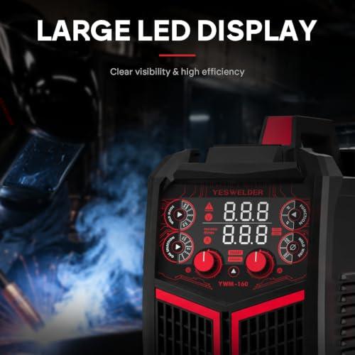 YESWELDER 160A MIG Welder, 110V/220V MIG/Flux Core/Lift TIG/Stick | 4-In-1, synergic control, clear digital display, efficient setup, beginner friendly
