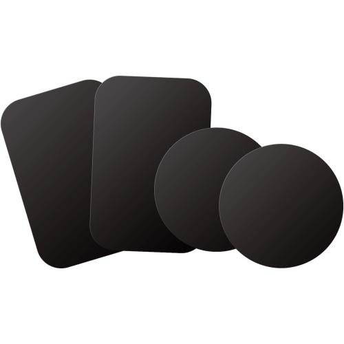 Mount Metal Plate with Adhesive for Magnetic Cradle-Less Mount by WixGear - X4 Pack 2 Rectangle and 2 Round (Compatible with Magnetic mounts) (Black)