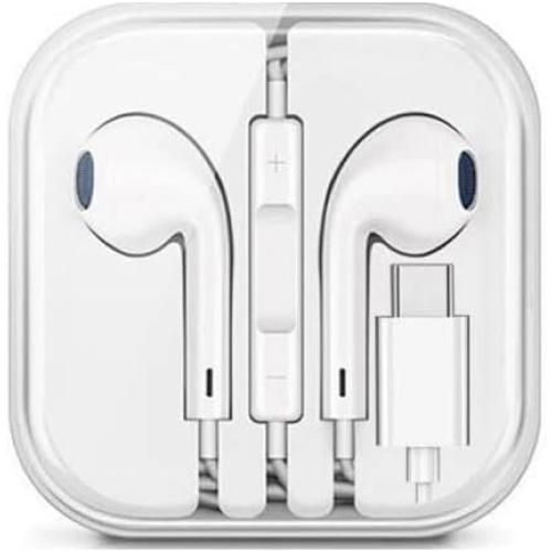 Gugusure Type-C Wired Earphones with Volume Control, White, in-Ear Headphones with Microphone