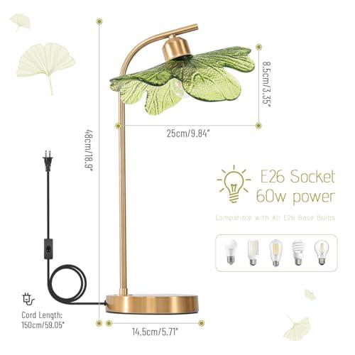 Glass Table Lamps Mid Century Modern Table lamp Gold Desk lamp tall table lamp nightstand lamp touch Table lamp with Green Flower Design Bedside Table Lamp for end table Bedroom Living Room Office