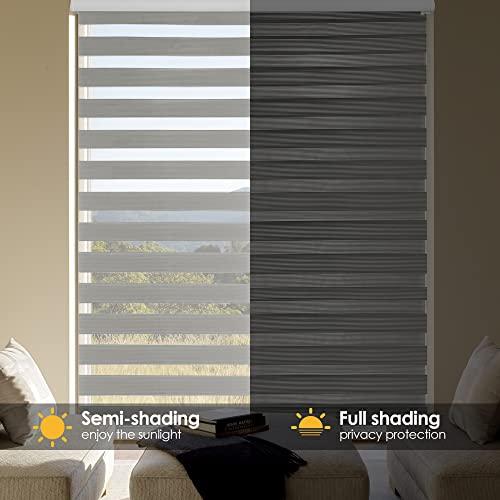 Homebox Zebra Roller Shades for Indoor Windows, Light Filtering Dual Layer Sheer 23 Inch Mini Blinds for Kitchen Bathroom, 23 W x 72 H Light Gray