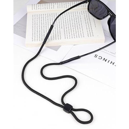 BILIONE Braided Glasses Strap, Eyeglasses & Sunglasses Lanyard Cord for Men Women, Black Eye Glasses Holders Around Neck for Sports, Adjustable Eyewear Retainer Safety String Rope, Pack of 3