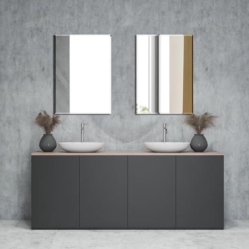 Ruomeng Rectangle Wall Mirror Frameless Mirror 16” x 24 Beveled Edge Mirror for Bathroom Vanity and Entryway