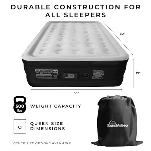 SoundAsleep Dream Series Raised Queen Air Mattress, Built-in Pump, Black | ComfortCoil Technology, fast 1-click inflation, waterproof flocked top and SureGrip bottom create a stable guest bed for two