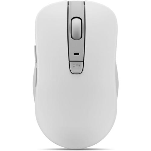 White and Grey Lenovo Bluetooth Silent Mouse (WL300) - 5 Button Computer Mouse with Silent Left & Right Click – Sculpted Grip, Microsoft Swift Pair, Up to 1600 DPI (White)