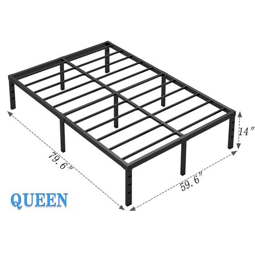 Metal Bed Frame,Queen Size Bed Frame with Storage Space,Heavy Duty Sturdy Mattress Foundation,Easy Assembly,No Box Spring Needed, Black,14 Inch,Queen