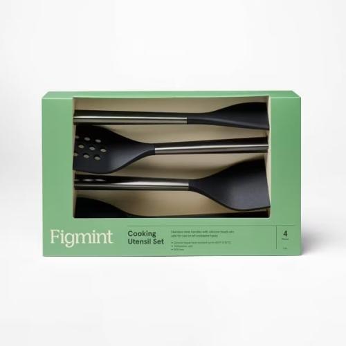 Figmint Matte Black, Silicone/Stainless Steel Kitchen Utensil Set, 4pc