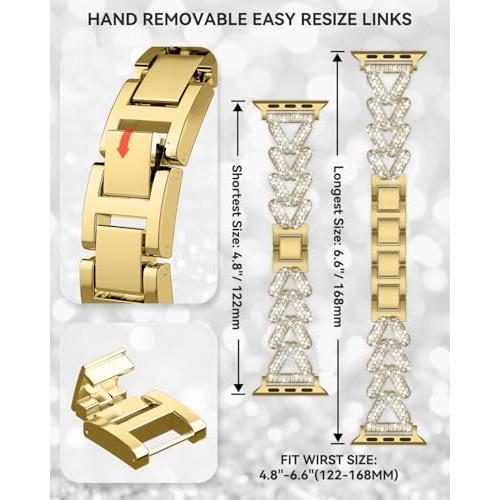 Rhinestones Encrusted Metal Bracelet and Case, Compatible with Apple Watch Bands 38mm-49mm (Series 11/10/1/SE/Ultra 2)- Bling Gold Women's Jewelry Strap, Luxury iWatch Bracelet