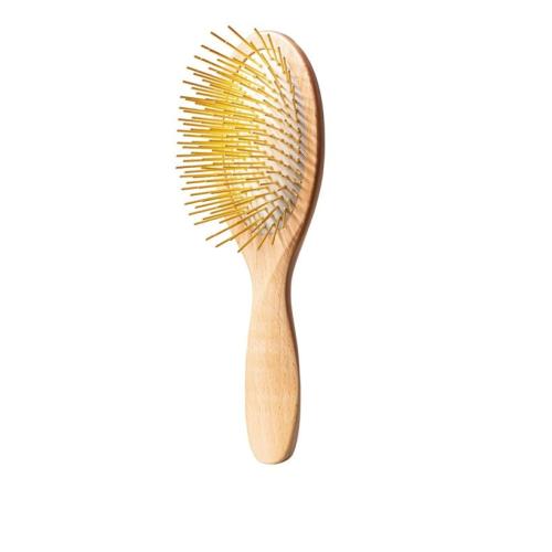 Snow Fox Skincare Gua Sha Hair Brush - Wooden Edition. Scalp Massage Comb with Gold-Plated Metal Bristles for Healthy Follicles. Soothing Gua Sha Acupressure Tool for All Hair Types