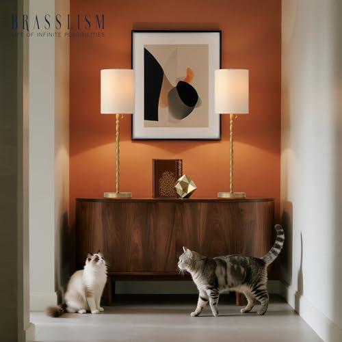 Buffet Lamps Set of 2, 28.5 Tall Brass Finish Lamps for Entryway, Hallway, Console Table, Dining Sideboard or Living Room, UL Certified with Pull Chain, Linen Shade, Urban Luxury Style
