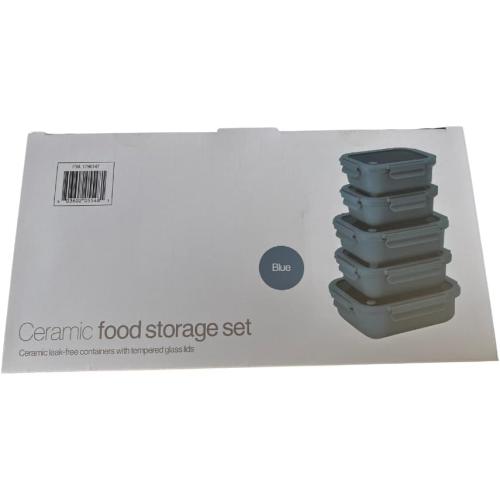 Safdie Ceramic Food Storage Set, 5 Containers with Glass Lids, Leak-Free Kitchen Containers (Blue)