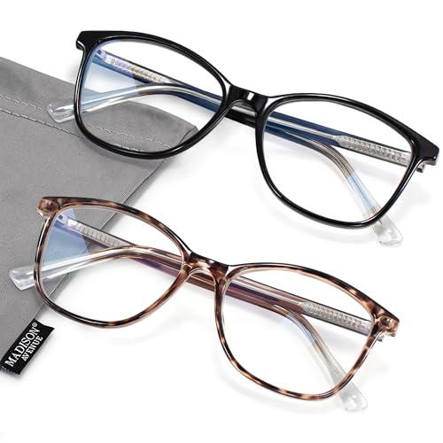 Madison Avenue Square Vintage TR90 Blue Light Blocking Reading Glasses for Women, Computer Readers Eyeglasses