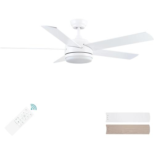 YUHAO 52 Inch White Ceiling Fan with Light and Remote Control.Noiseless,Dimmable,3CCT,6 Speeds Reversible, DC Ceiling Fans for Indoor or Covered Outdoor Use.ETL Listed may have missing accessories