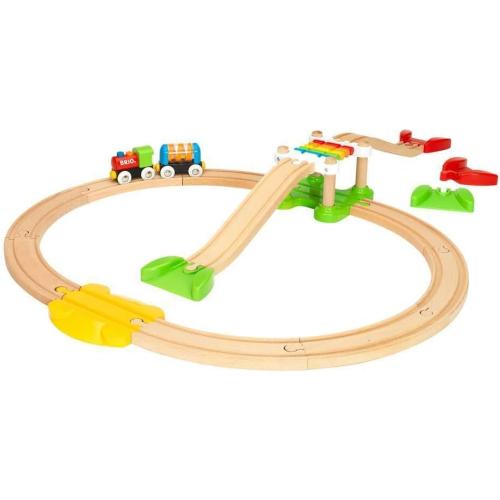 BRIO My First Railway Beginner Pack - 18-Piece FSC-Certified Wood Train Set - Compatible with All BRIO Sets - Includes Rainbow Bridge & Rattle Wagon - Safe Play - Toddlers Ages 18 Months & Older