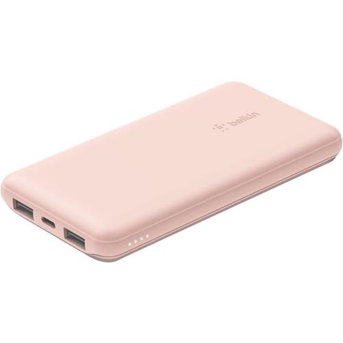 Belkin Portable Charger, USB-C Power Bank 10000 mAh w/ 1xUSB-C & 2xUSB-A Ports, 15W w/ Type-C to Type-A Cable for iPhone 16, 16e, Samsung Galaxy S25, Nintendo Switch 2 & More - Rose Gold