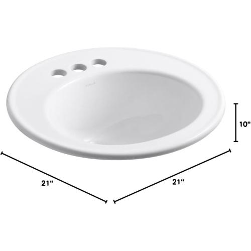 KOHLER K-2202-4-0 Brookline Self-Rimming Bathroom Sink, White, 1.25