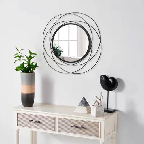 Black Circle Mirror Wall Decorative Metal Mirror Art Small Round Wall-Mounted Mirror Home Wall Decor for Bedroom Living Room Bathroom Entryway 16” x 16”