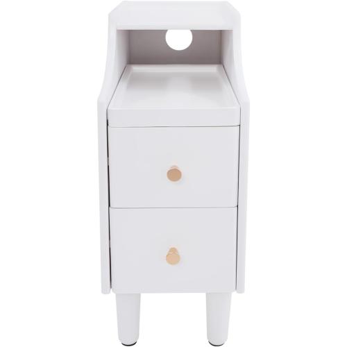 Narrow End Table with 2 Drawers, Wood Beside Table with Table Legs Floor Nightstand Slim Side Table Modern Night Stand White for Living Room Bedroom (Missing The Parts, See The Pictures)