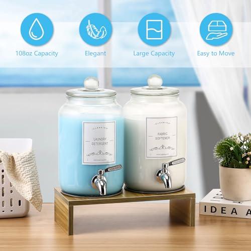 2-Pack Glass Laundry Detergent Dispenser with Stand, 106oz Leak-Proof Glass Fabric Softener Dispenser- Laundry Soap Dispenser-Reusable Container for Kitchen & Bathroom Storage