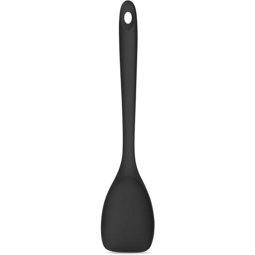 600ºF Heat Resistant Spatula Spoon: U-Taste Flexible Silicone Cooking Scoop Spoonula, Serving Mixing Scraping Food in Non-Stick Pan Cookware, Seamless Multifunctional Kitchen Utensil (Black)