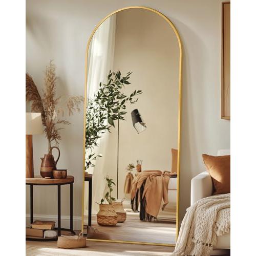 Full Length Mirror, 58x19 Floor Mirror, Arch Floor Standing Mirror Freestanding Arch Full Body with Stand for Bedroom, Hanging Mounted for Living Room Cloakroom, Gold