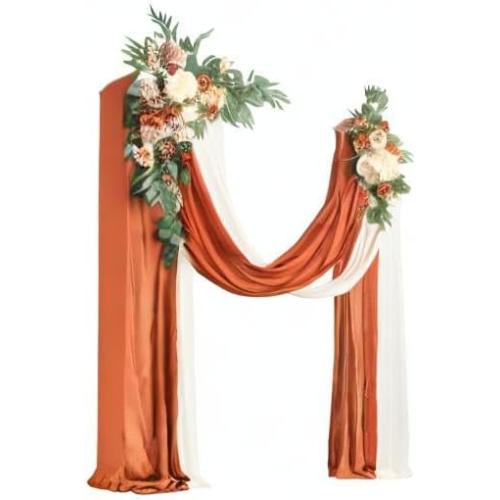 Ling's Moment Fall Artificial Wedding Arch Flowers Kit Pack of 4, 2pcs Hanging Flower Arrangement 2pcs Drapes Ceremony Rose Arbor Backdrop Brunt Orange Terracotta Floral Party Autumn Outdoor Decor
