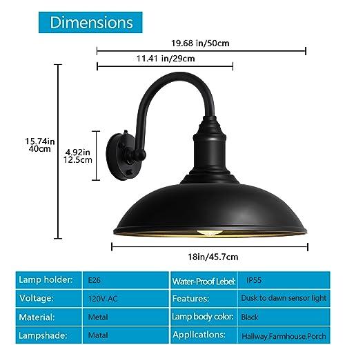 Large 18 Outdoor Barn Gooseneck Light Dusk to Dawn, Classic Farmhouse Barn Wall Sconce, Gooseneck Lighting for Porch, Garage
