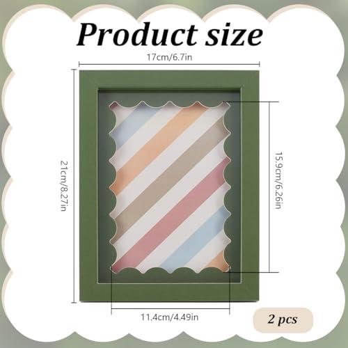 1 Pack Wood Picture Frames, 5.9x7.8 Fresh Green Frame with Support, Hook and Wavy Mat for Tabletop and Wall Hanging, Simple Style for Home Decor and Gifts Giving