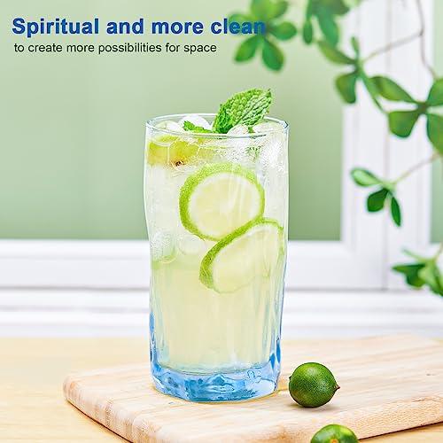 Solid Color Drinking Glasses Set of 6, 13.5 OZ Wind-blown Ripples Glass Tumbler Glassware for Water, Juice, Different Options for Home, Restaurant, Hotel, Bar, Blue