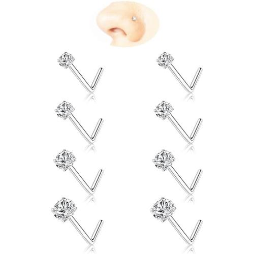 Nose Rings Studs: 8Pcs 20G/18G Gold/Silver 316L Surgical Stainless Steel Nose Studs Hypoallergenic Corkscrew Nose Piercing Stud Jewelry for Women Men Clear Cubic Zirconia Imitation Diamond Top Size 1.5mm 2mm 2.5mm 3mm