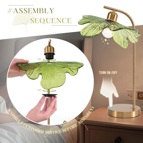 Glass Table Lamps Mid Century Modern Table lamp Gold Desk lamp tall table lamp nightstand lamp touch Table lamp with Green Flower Design Bedside Table Lamp for end table Bedroom Living Room Office